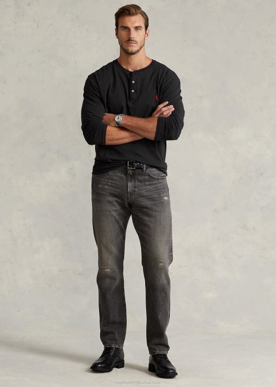 sort Mænd Ralph Lauren slub jersey henley skjorte Z426B1335