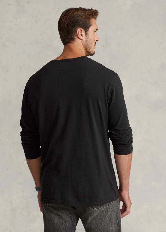 sort Mænd Ralph Lauren slub jersey henley skjorte Z426B1335