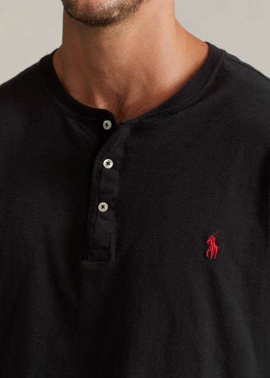 sort Mænd Ralph Lauren slub jersey henley skjorte Z426B1335