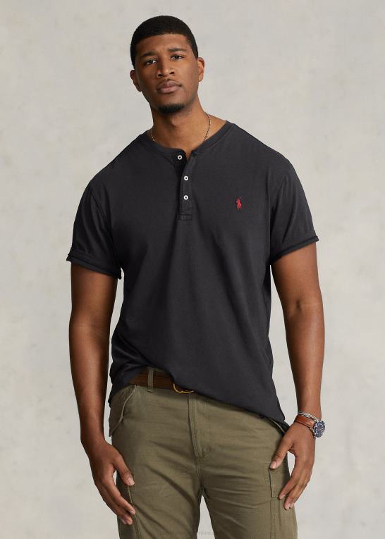 sort Mænd Ralph Lauren slub jersey henley skjorte Z426B1352