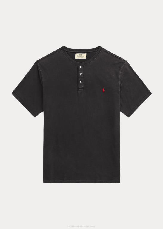 sort Mænd Ralph Lauren slub jersey henley skjorte Z426B1352