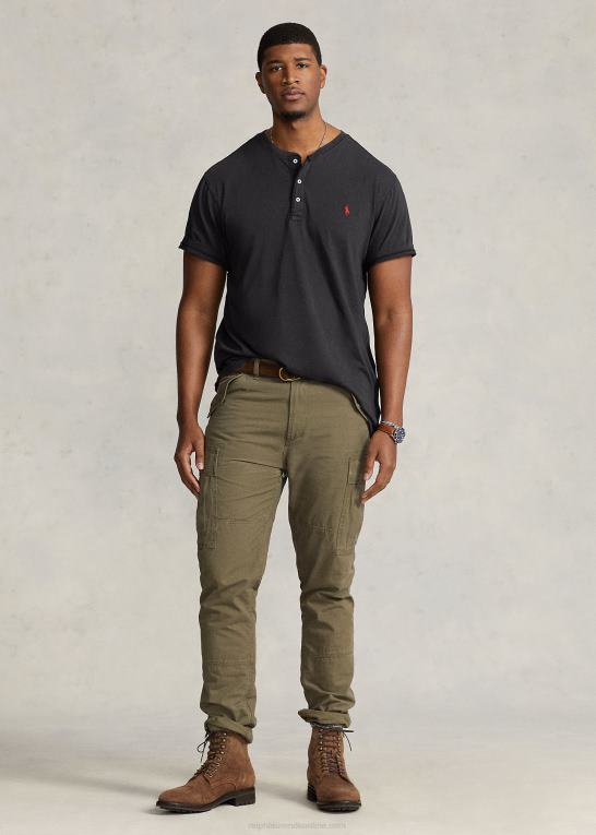 sort Mænd Ralph Lauren slub jersey henley skjorte Z426B1352