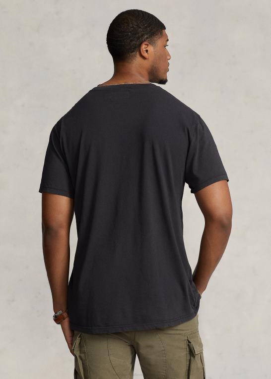 sort Mænd Ralph Lauren slub jersey henley skjorte Z426B1352