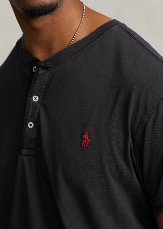 sort Mænd Ralph Lauren slub jersey henley skjorte Z426B1352
