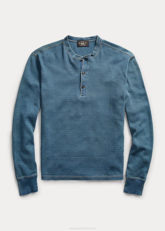 vasket blå Mænd Ralph Lauren indigo jacquard-strik henley Z426B1766