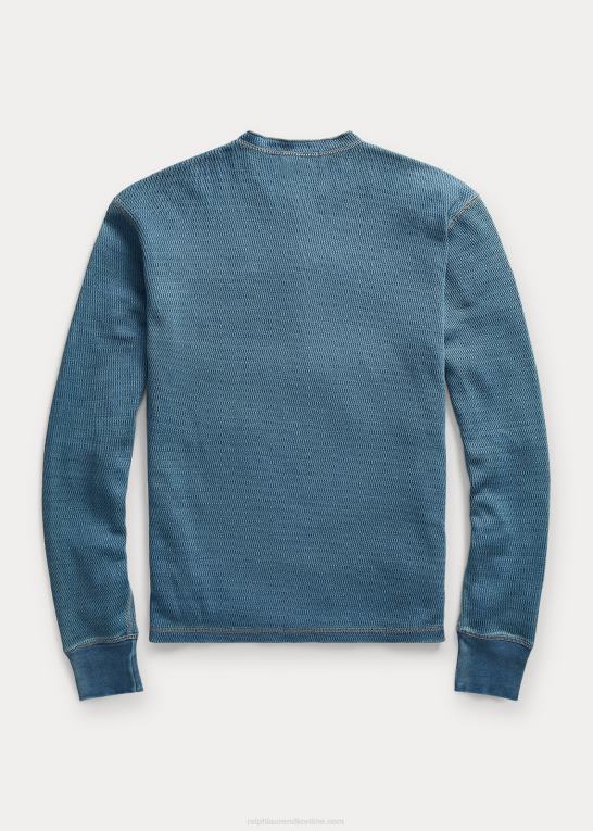 vasket blå Mænd Ralph Lauren indigo jacquard-strik henley Z426B1766