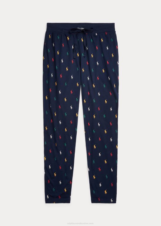 marineblå/grøn/rød/gul Mænd Ralph Lauren signatur ponyjersey pyjamasbukser Z426B1051
