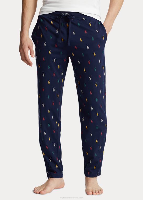 marineblå/grøn/rød/gul Mænd Ralph Lauren signatur ponyjersey pyjamasbukser Z426B1051