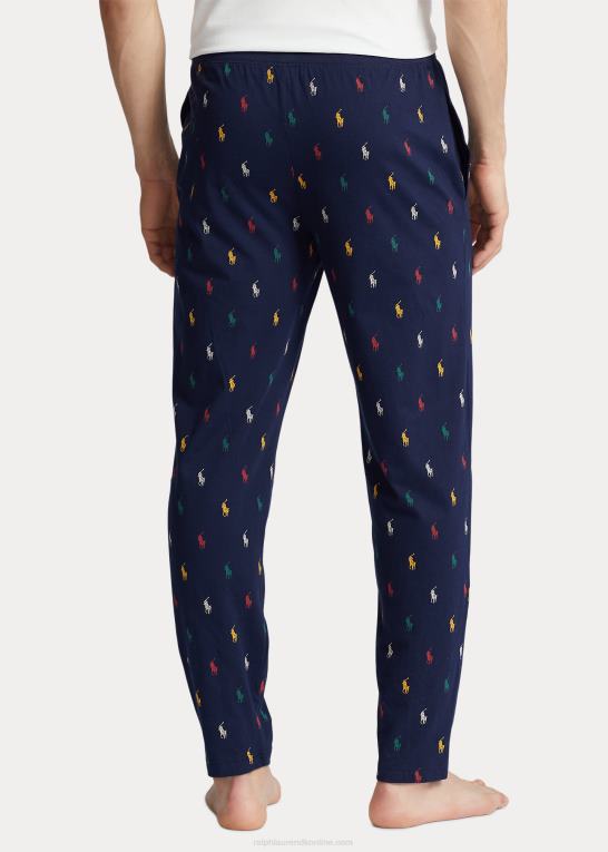 marineblå/grøn/rød/gul Mænd Ralph Lauren signatur ponyjersey pyjamasbukser Z426B1051