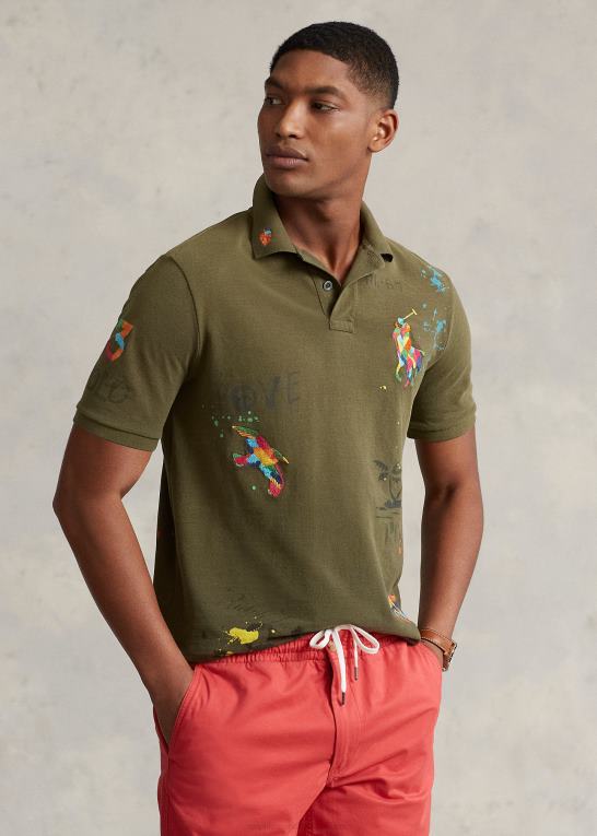 baldakin oliven Mænd Ralph Lauren klassisk pasform mesh grafisk poloshirt Z426B817
