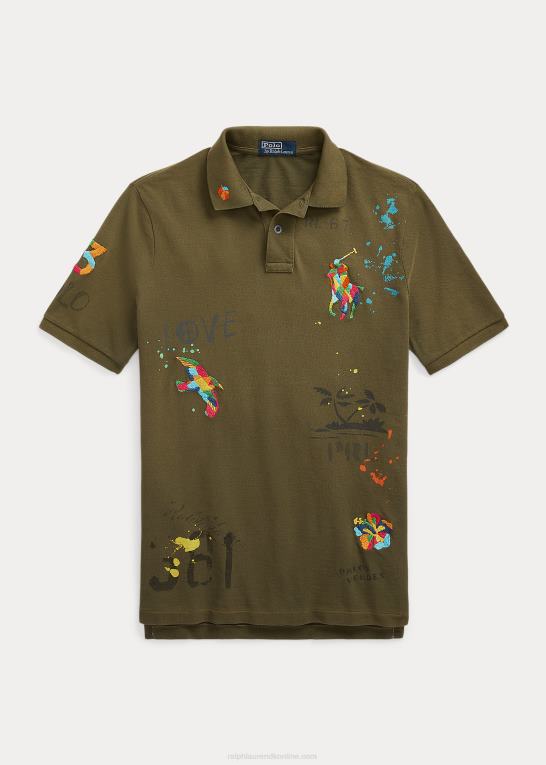 baldakin oliven Mænd Ralph Lauren klassisk pasform mesh grafisk poloshirt Z426B817