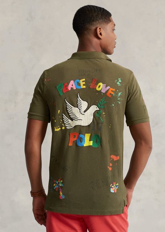 baldakin oliven Mænd Ralph Lauren klassisk pasform mesh grafisk poloshirt Z426B817
