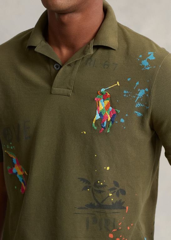 baldakin oliven Mænd Ralph Lauren klassisk pasform mesh grafisk poloshirt Z426B817
