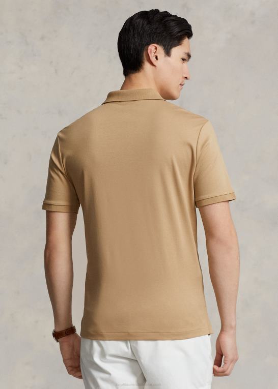 cafe tan Mænd Ralph Lauren blød bomulds poloshirt - alle passer Z426B190