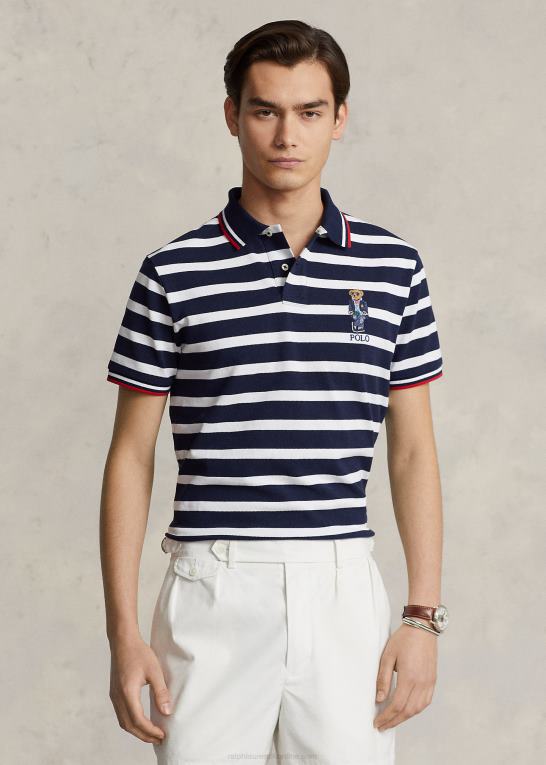 cruse marine/hvid Mænd Ralph Lauren brugerdefineret slank polo bear mesh poloshirt Z426B675