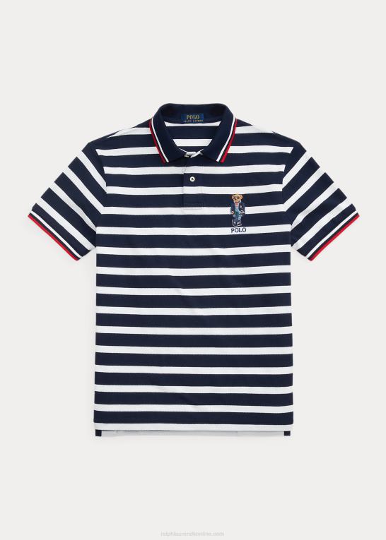 cruse marine/hvid Mænd Ralph Lauren brugerdefineret slank polo bear mesh poloshirt Z426B675