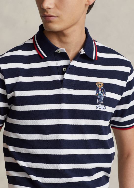 cruse marine/hvid Mænd Ralph Lauren brugerdefineret slank polo bear mesh poloshirt Z426B675