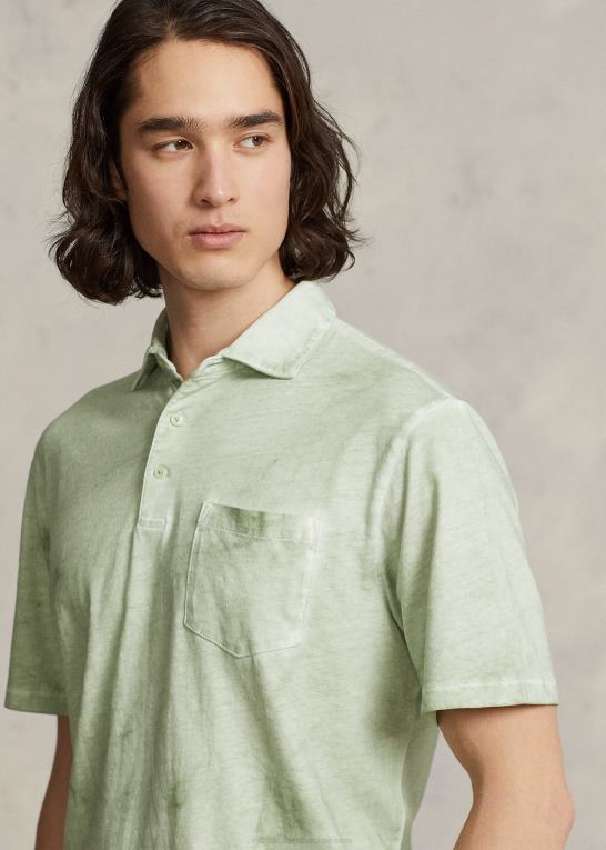 falmet mynte Mænd Ralph Lauren klassisk pasform bomuld-hør poloshirt Z426B8621
