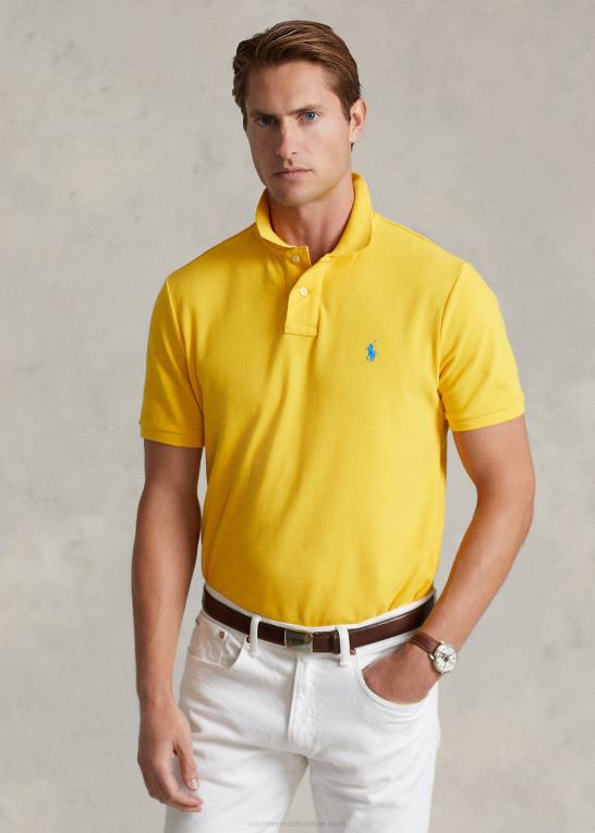 gulfinnet/lyseblå Mænd Ralph Lauren slim fit mesh poloshirt Z426B8361