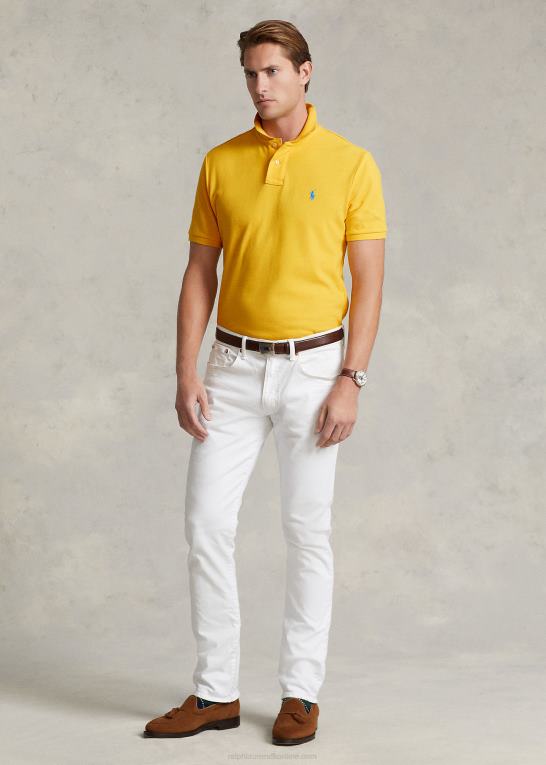 gulfinnet/lyseblå Mænd Ralph Lauren slim fit mesh poloshirt Z426B8361