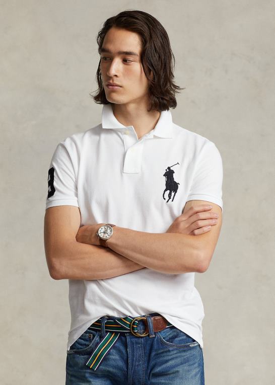 hvid Mænd Ralph Lauren brugerdefineret slank pasform stor pony mesh poloshirt Z426B851