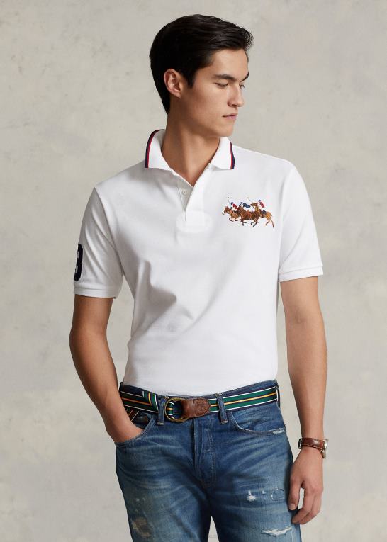 hvid Mænd Ralph Lauren klassisk pasform trippel-pony mesh poloshirt Z426B660