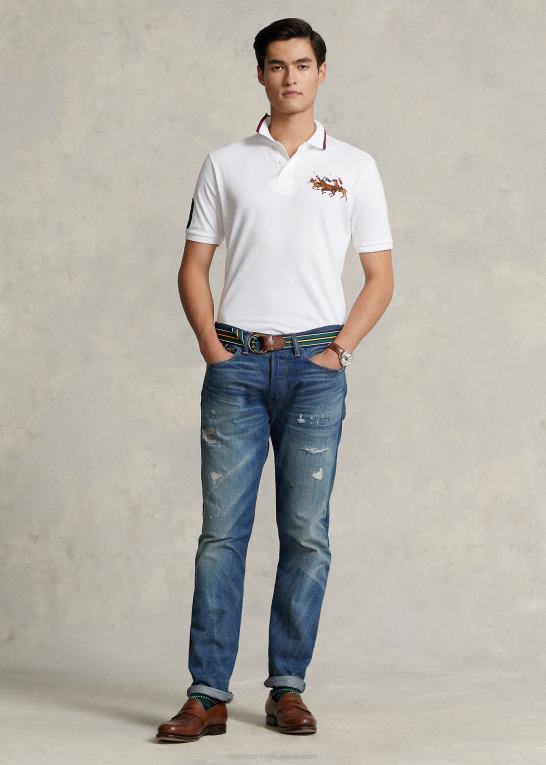 hvid Mænd Ralph Lauren klassisk pasform trippel-pony mesh poloshirt Z426B660
