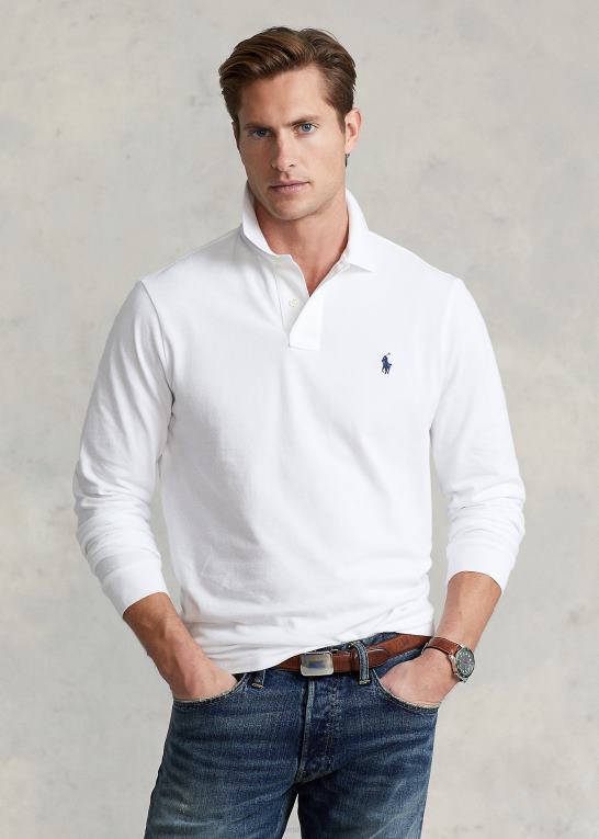 hvid Mænd Ralph Lauren mesh langærmet poloshirt alle pasform Z426B151
