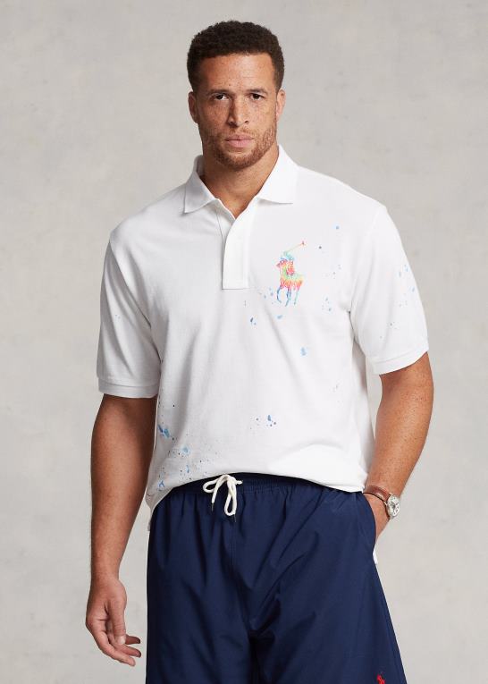 hvid Mænd Ralph Lauren tie-dye-print stor pony mesh poloshirt Z426B1377