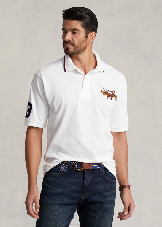 hvid Mænd Ralph Lauren tredobbelt pony mesh poloshirt Z426B1649