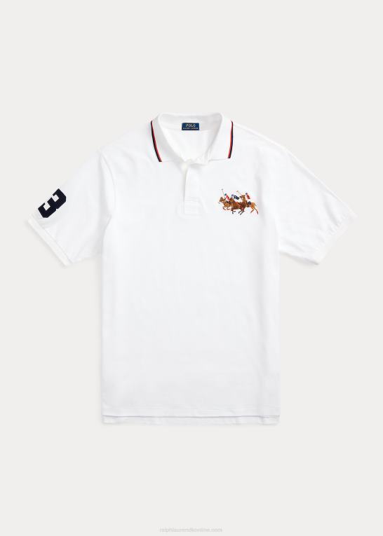 hvid Mænd Ralph Lauren tredobbelt pony mesh poloshirt Z426B1649