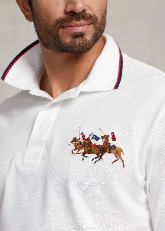 hvid Mænd Ralph Lauren tredobbelt pony mesh poloshirt Z426B1649