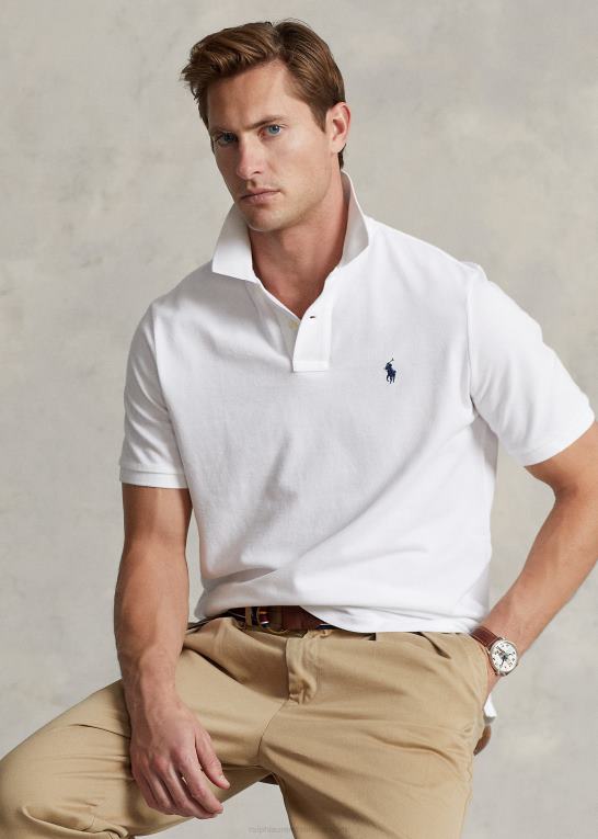 hvid/marineblå Mænd Ralph Lauren slim fit mesh poloshirt Z426B1