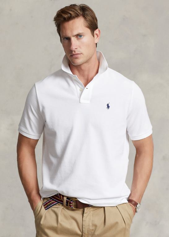 hvid/marineblå Mænd Ralph Lauren slim fit mesh poloshirt Z426B1