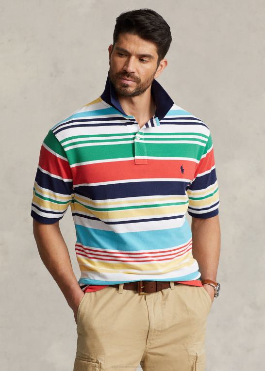 hvid multi Mænd Ralph Lauren stribet mesh poloshirt Z426B1469