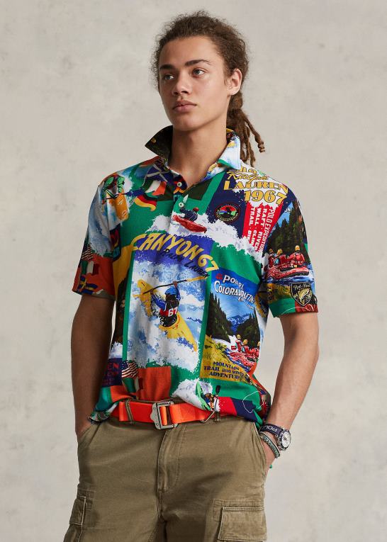 kajak ekspedition Mænd Ralph Lauren mesh poloshirt med klassisk pasform med kajakprint Z426B918