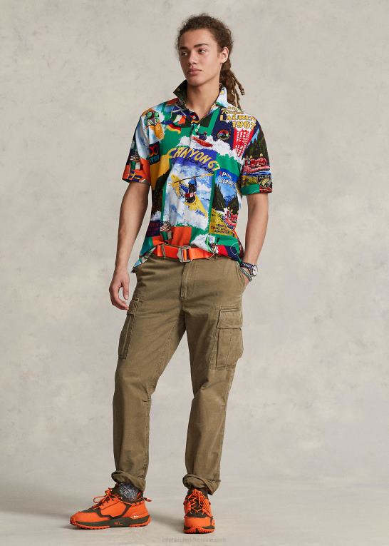 kajak ekspedition Mænd Ralph Lauren mesh poloshirt med klassisk pasform med kajakprint Z426B918