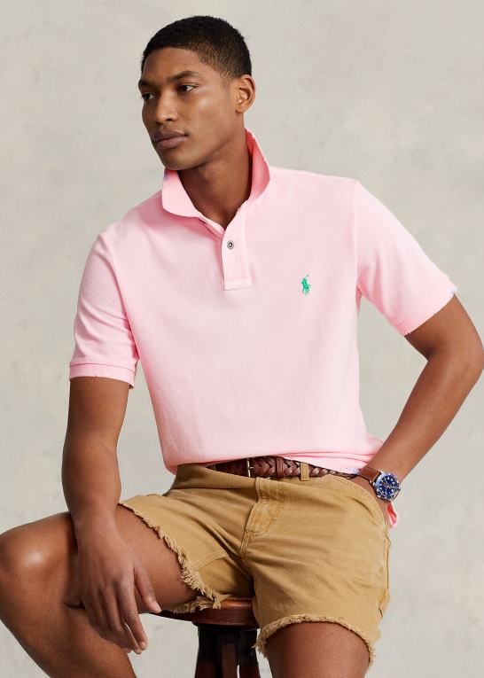 karmel pink Mænd Ralph Lauren poloshirt i klassisk pasform i mesh Z426B1096