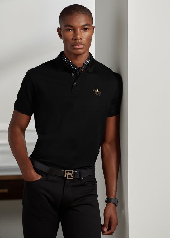 klassisk sort Mænd Ralph Lauren brugerdefineret slim fit pique poloshirt Z426B68