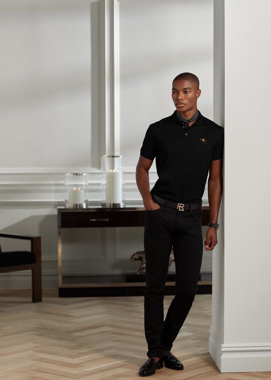 klassisk sort Mænd Ralph Lauren brugerdefineret slim fit pique poloshirt Z426B68