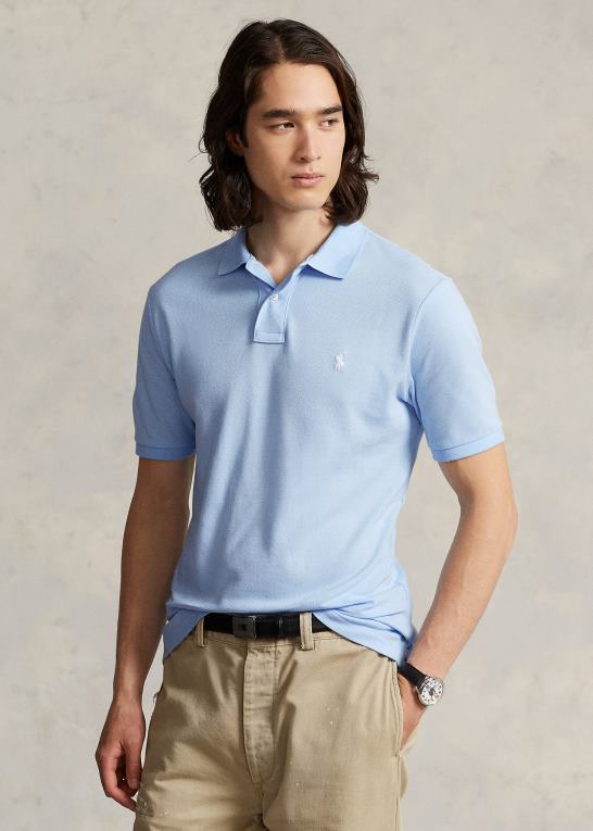kontor blå Mænd Ralph Lauren slim fit mesh mode poloshirt Z426B13