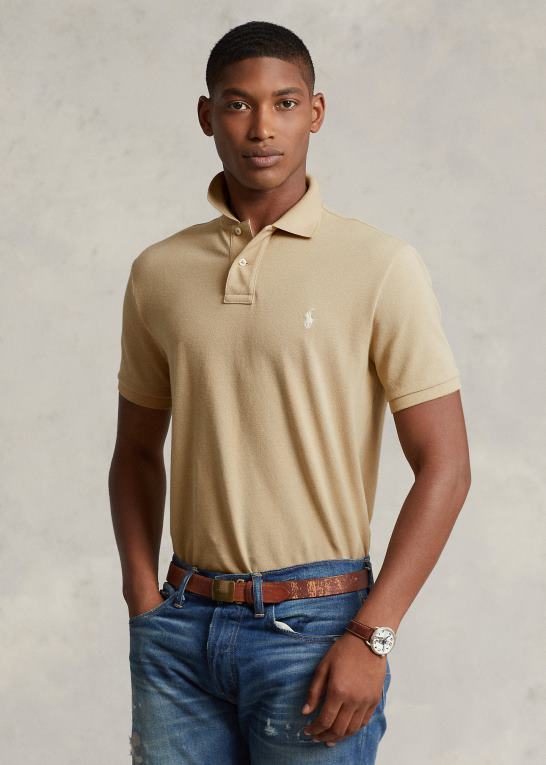 kystbeige Mænd Ralph Lauren slim fit mesh poloshirt Z426B8364