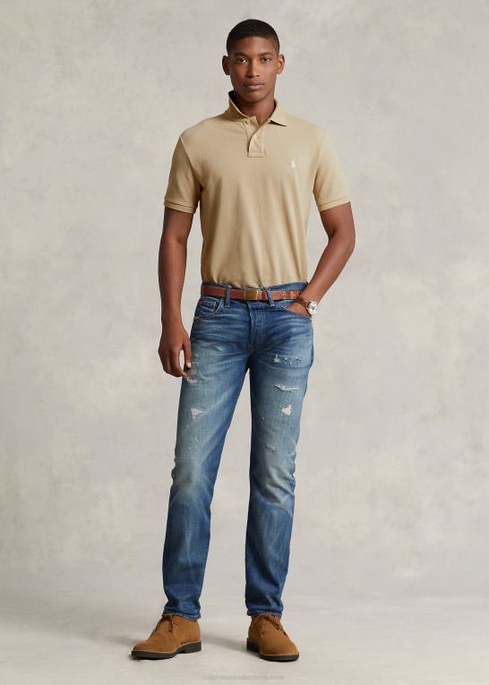 kystbeige Mænd Ralph Lauren slim fit mesh poloshirt Z426B8364