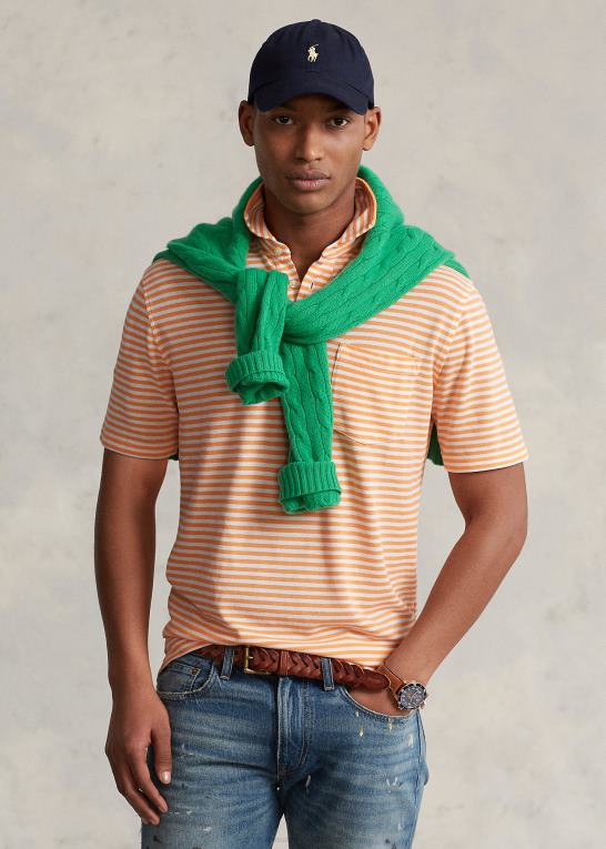 lys orange/hvid Mænd Ralph Lauren klassisk pasform fjervægt polo i mesh Z426B701