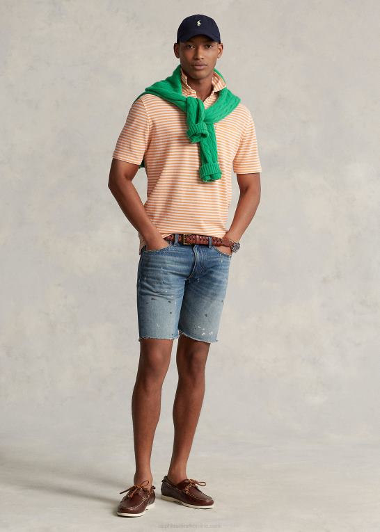 lys orange/hvid Mænd Ralph Lauren klassisk pasform fjervægt polo i mesh Z426B701