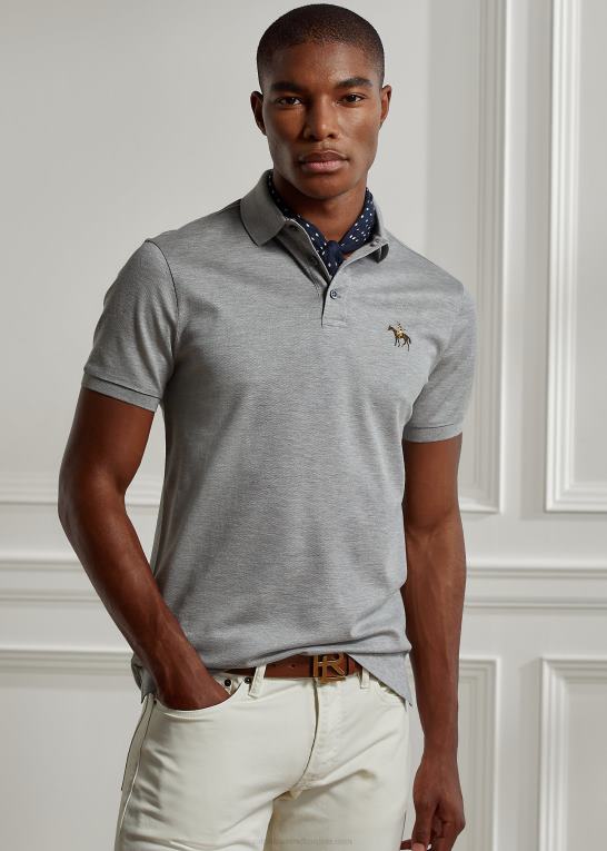 lysegrå lyng Mænd Ralph Lauren brugerdefineret slim fit pique poloshirt Z426B67