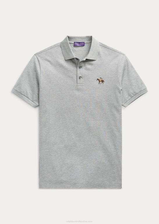 lysegrå lyng Mænd Ralph Lauren brugerdefineret slim fit pique poloshirt Z426B67