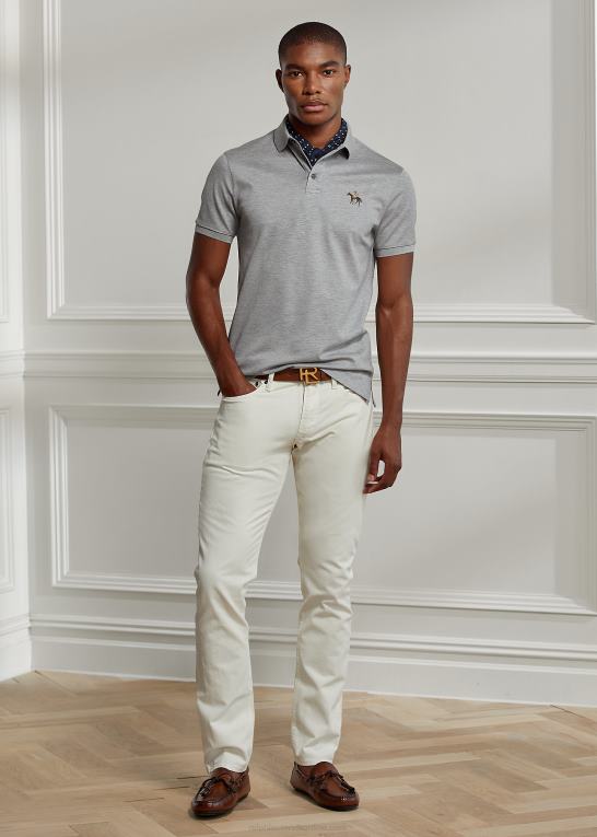 lysegrå lyng Mænd Ralph Lauren brugerdefineret slim fit pique poloshirt Z426B67