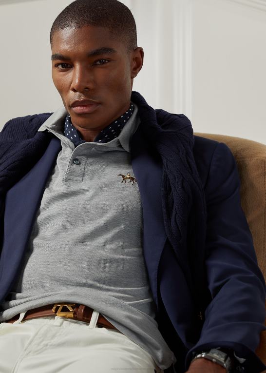 lysegrå lyng Mænd Ralph Lauren brugerdefineret slim fit pique poloshirt Z426B67