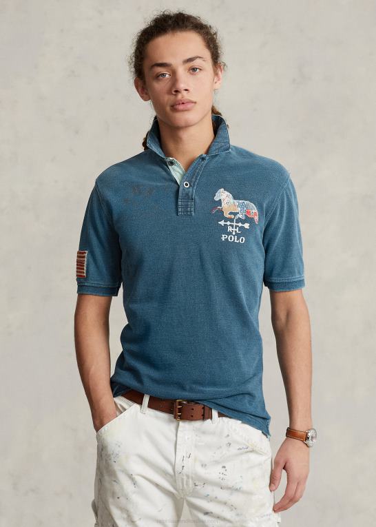 mørk indigo Mænd Ralph Lauren klassisk pasform mesh grafisk poloshirt Z426B100